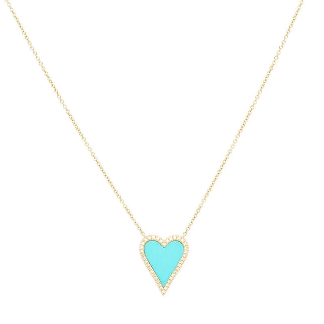 Stainless Steel Vintage Natural Stone Heart Pendant Necklace For Women Girl Clavicle Chain Choker Zircon Fashion Jewelry Gift PlatiNum