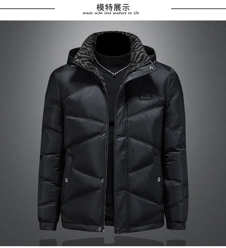 2025 Autumn And Winter Men's 90% White Duck Down Black Hooded Down Jacket Kurtka Zimowa Duck Down Jacket Mens Clothing