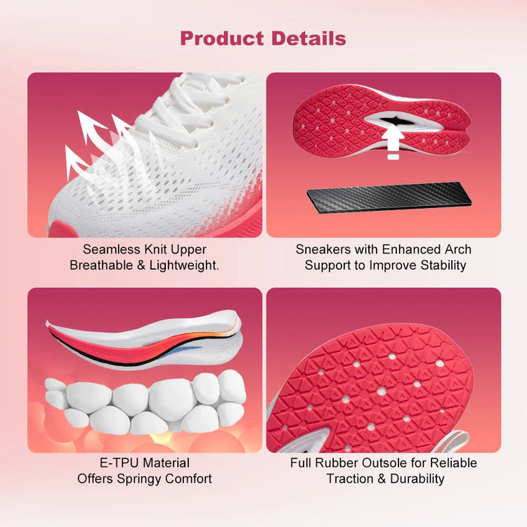 Baasploa Running Shoes Men Carbon Plate Professional Cushioning Anti-slip Sneaker Female Casual Breathable Jogging Sports Shoes PlatiNum
