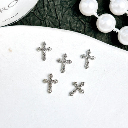 30PCS Multiple Style Shiny Alloy Cross Nail Art Charms 3D Retro Creative Heart Cross Nail Decorations for DIY Y2K Nails Designs