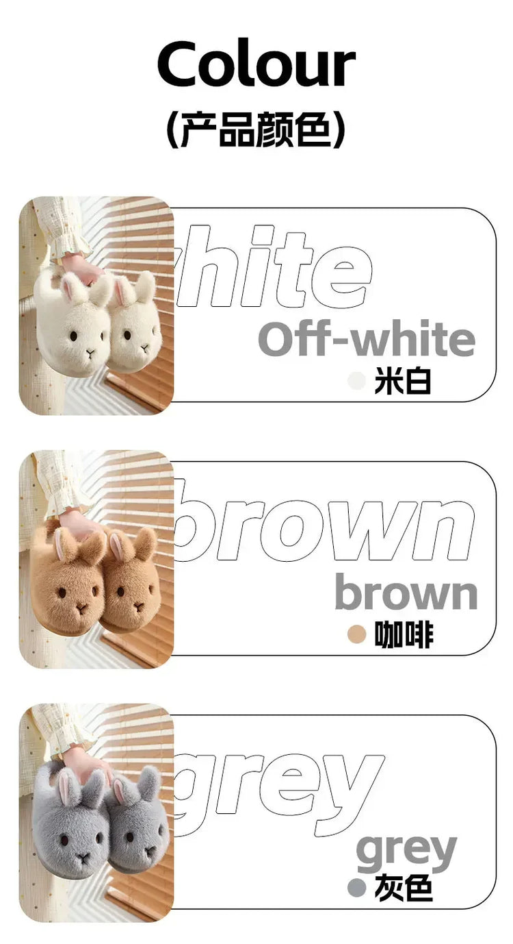 Women's Cute Rabbit Cotton Slippers Autumn and Winter Cartoon 3D Bunny with Plush Insulation, Thick Bottom, Home Plush Slippers