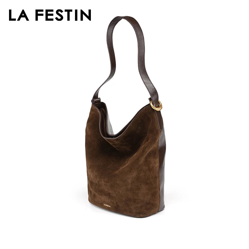 LA FESTIN Original Brand Suede Bag Designer Luxury Bag Bucket Bag Shoulder Crossbody Bag Handbag Women Autumn and Winter Bags