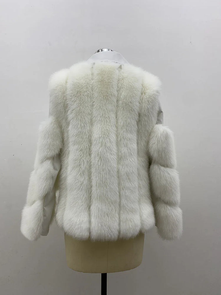 ZADORIN Top Fashion Luxury FAUX Fox Fur Coat Motorcycle PU Leather Turn Down Collar Warm Faux Fur Jacket Women Autumn Winter New