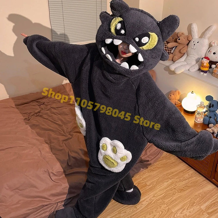 Cartoon Animal One‑Piece Pajamas Soft Coral Fleece Plush Jumpsuit Warm Loungewear For Home Sleepwear Theme Party Costume