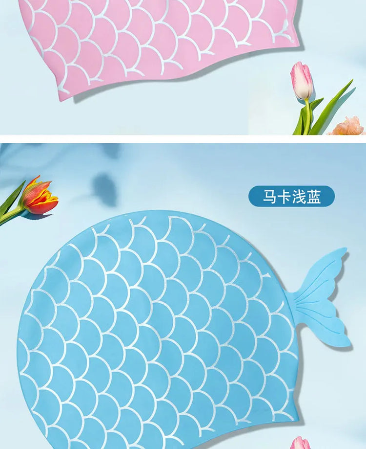 Cuffia da nuoto per bambini Cuffia da nuoto allargata in silicone impermeabile a squame di pesce carino per accessori da nuoto per ragazze dei ragazzi