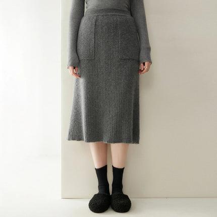 100% Cashmere Skirt Women's Clothes Over Knees Knitwear New Collection High Quality Autumn Winter Soft Warm Straight Long Skirt PlatiNum