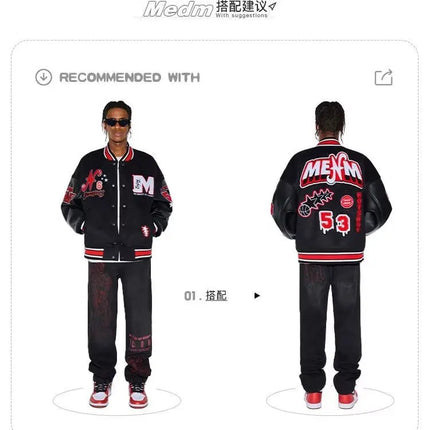 Bomber Jacket Men Women Flocking Hip Hop Loose Casual Patchwork Coat Unisex Embroidery High Street Varsity Baseball Outwear 2023