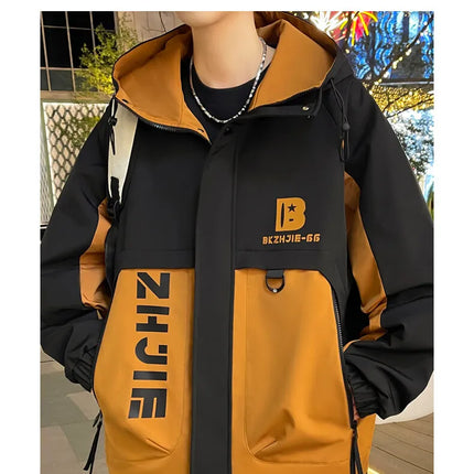 Fashion 2026 Spring Autumn Men's Hooded Casual Jacket Outdoor Windproof Loose Technical Coat Youth Streetwear Top Parka Clothing