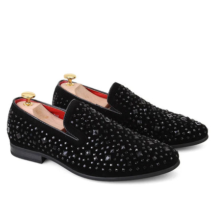 Scarpe eleganti da uomo Mocassini neri a punta di lusso Scarpe con paillettes in metallo denim Scarpe da sposa per feste da uomo di alta qualità Novità