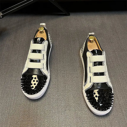 Sneaker Casual Men Designer Rivet Board Shoes Fashion Split Leather Upper Flat Platform White Shoes High Top Nightclub Shoes