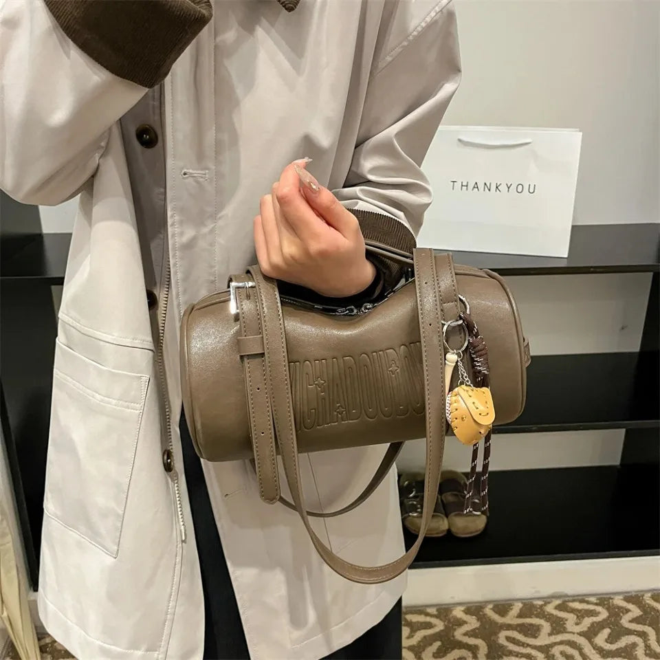 2025 Cylinder Pillow Bag for Women Multifunctional Shoulder Crossbody Bag with Pendant Winter Luxury Designer Handbag
