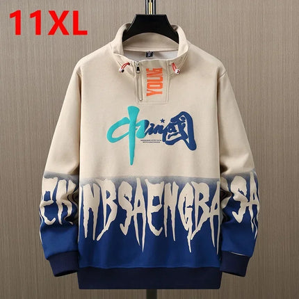 Men Spring Autumn Hooded Sweater Letter Plus Size Trendy Loose Sports Leisure Youth Student Hoodie 11xl 170kg 10XL 9XL