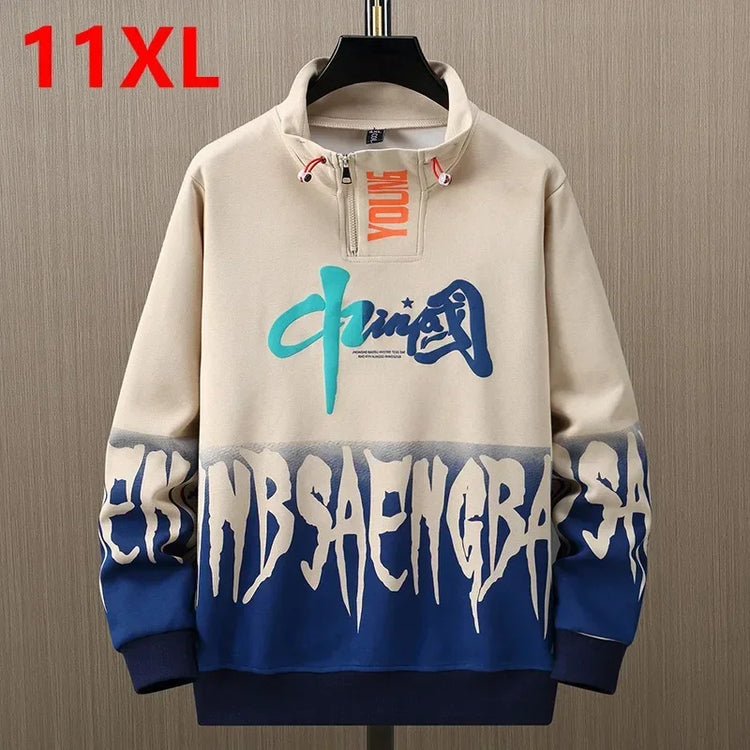 Men Spring Autumn Hooded Sweater Letter Plus Size Trendy Loose Sports Leisure Youth Student Hoodie 11xl 170kg 10XL 9XL
