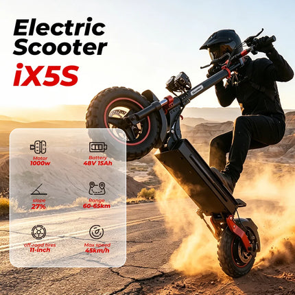 iScooter iX5s Monopattino elettrico 15 Ah 1000W con potenti pneumatici, autonomia di 65 km, velocità massima di 45 km/h