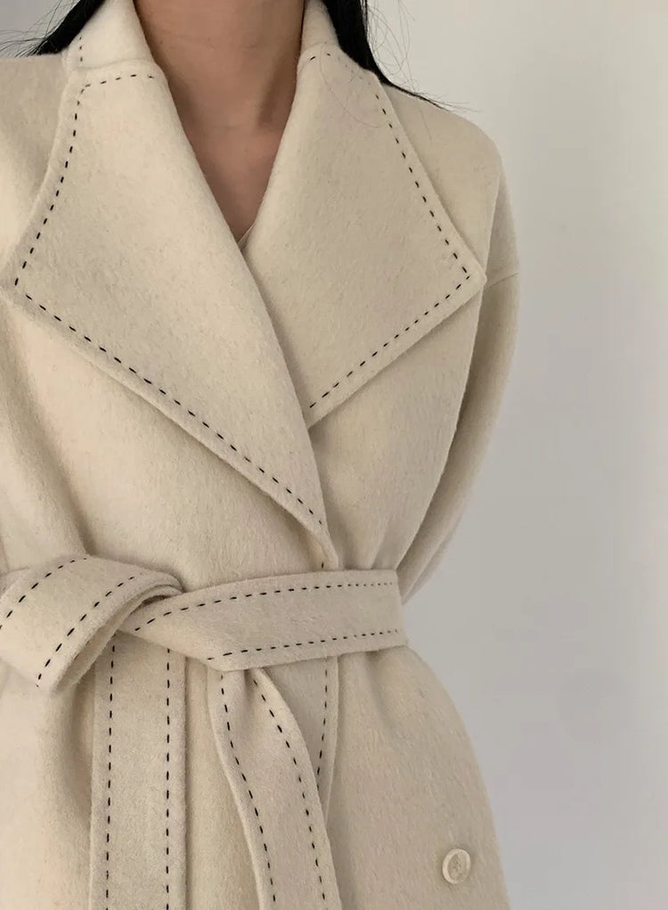 New Solid Korean Style Women Wool Coat Arch Needle Large Neck Versatile Fashion Texture Double Sided Trench Coats Female Winter