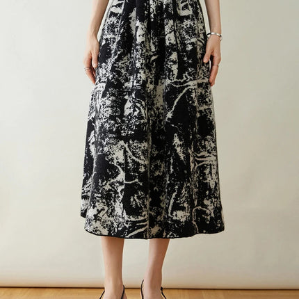 New 100% Pure Cashmere Half Skirt Women's Autumn Winter Mid-calf Knitted Full Skirt A-line High Waist Dress Retro Chinese Style PlatiNum