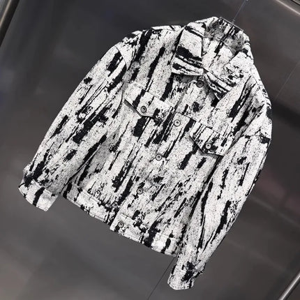Winter Fashion Mens Down Coat Personality Printed Single Breasted Casual Outerwear Long Sleeve Loose Fit Warm Designer Jacket