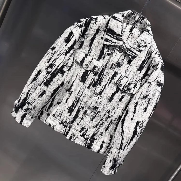 Winter Fashion Mens Down Coat Personality Printed Single Breasted Casual Outerwear Long Sleeve Loose Fit Warm Designer Jacket