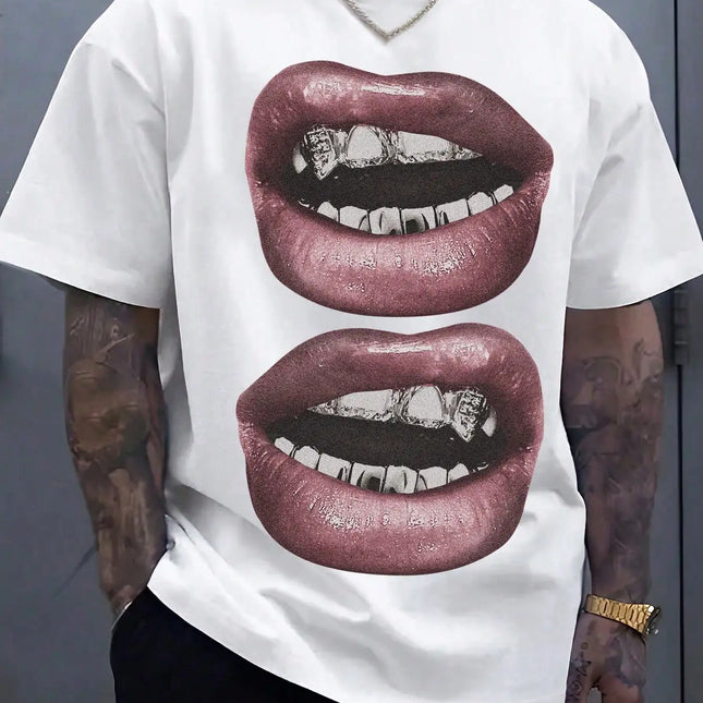 Impression lèvre sur le devant, tee-shirt homme à manches courtes