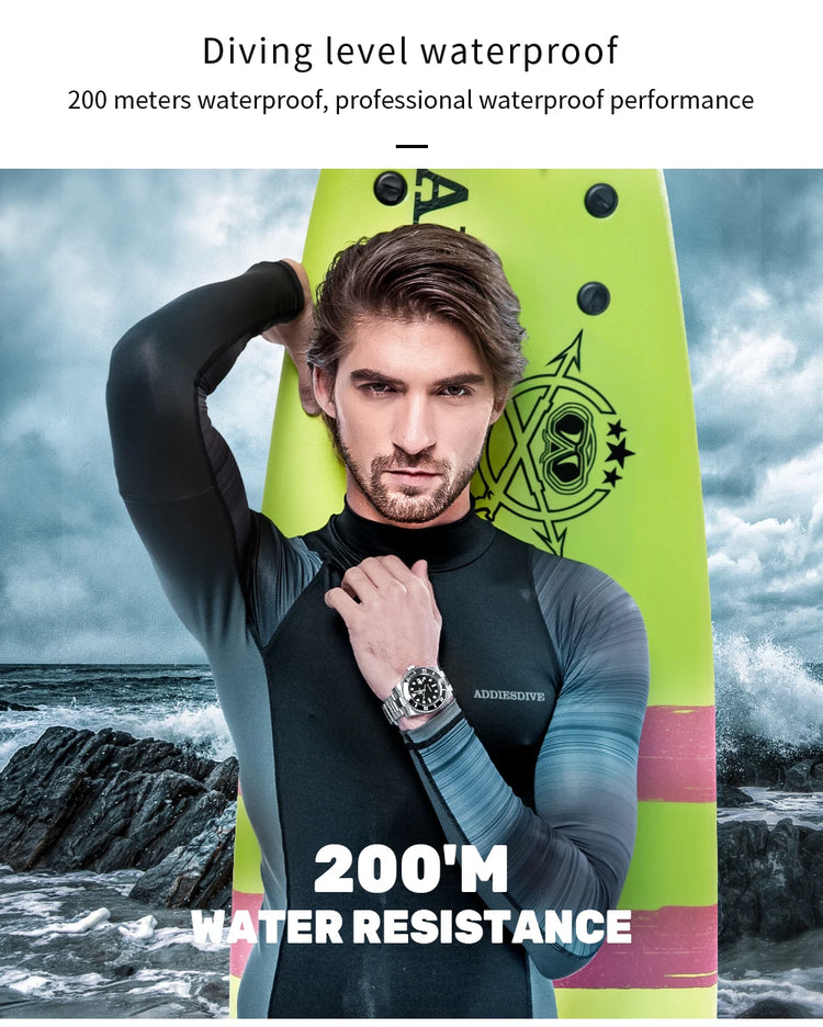 ADDIESDIVE Man Watch High Quality Ceramic Bezel Business Leisure 41mm Quartz Watches BGW9 Luminous 200m Waterproof Diver Watch
