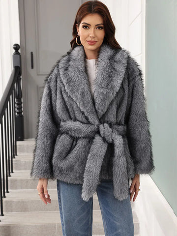 ZADORIN Luxury Belted Mid Long White Faux Fur Coat For Woman Clothes Winter Oversize Fluffy Jacket Fox Fur Faux Coat Outerwears