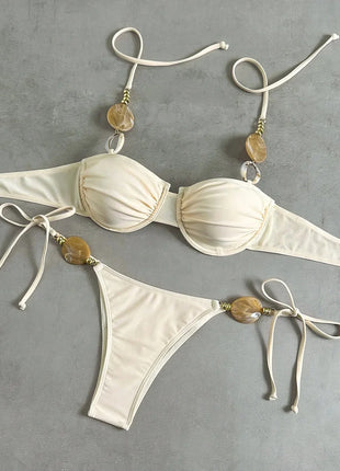Micro Bikini 2026 Push Up Donna Costumi da Bagno Sexy Set Bikini String Thong Biquini Monokini Tinta Unita Abbigliamento da Spiaggia