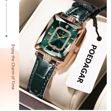 POEDAGAR Rettangolo Orologi da donna di lusso Impermeabile Data Orologio da donna in pelle Elegante orologio da polso da donna al quarzo moda Reloj regalo platinumshop