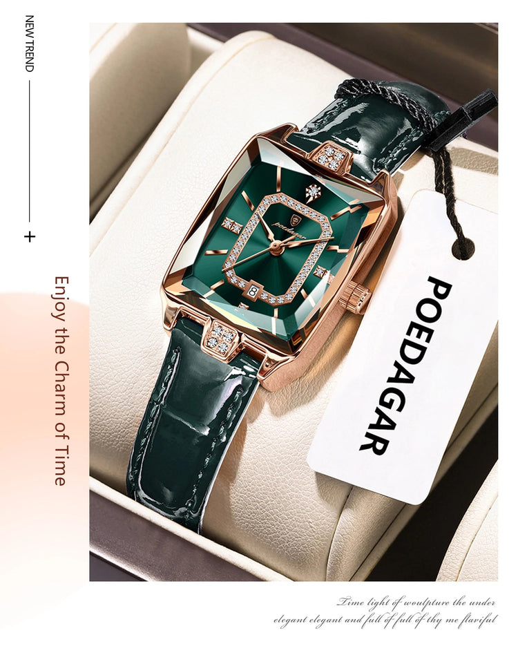 POEDAGAR Rettangolo Orologi da donna di lusso Impermeabile Data Orologio da donna in pelle Elegante orologio da polso da donna al quarzo moda Reloj regalo platinumshop