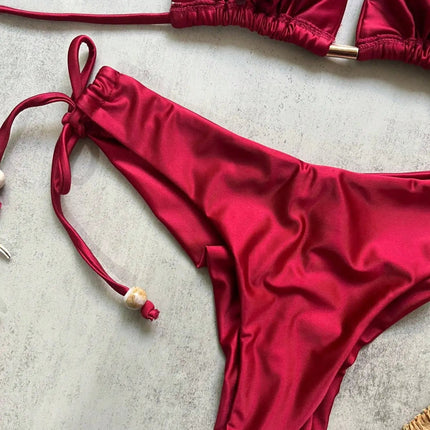 2026 Sexy Bikini a Pieghe Tinta Unita Micro Bikini Donna Costume da Bagno Femminile Triangolare Abbigliamento da Spiaggia platinumshop