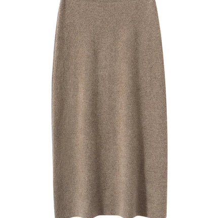 Luxury 100% Cashmere Mid-Calf Pencil Skirt Simple Basic Style Women Solid Color Autumn Winter High Waist Slimming Knitted Skirt PlatiNum
