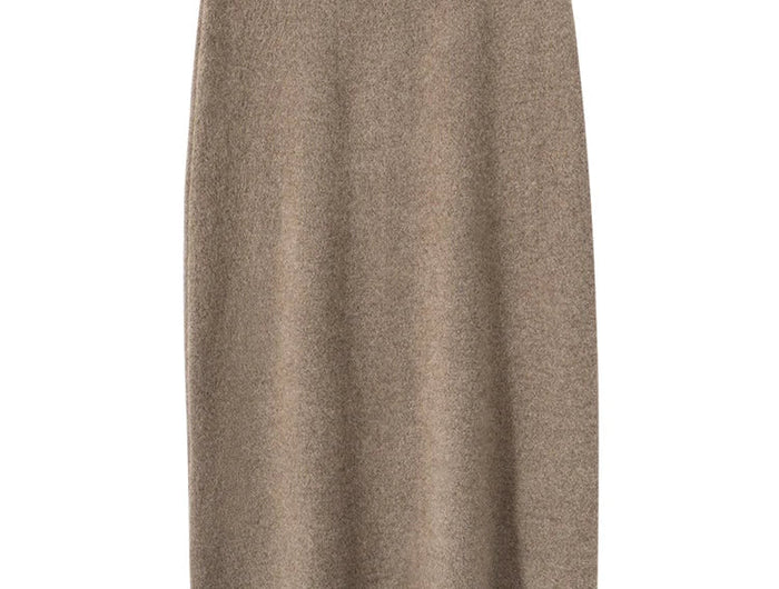 Luxury 100% Cashmere Mid-Calf Pencil Skirt Simple Basic Style Women Solid Color Autumn Winter High Waist Slimming Knitted Skirt PlatiNum