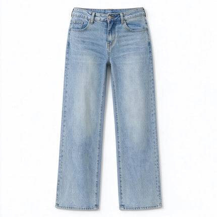 Women's Low Waist Wide Leg Jeans, Light Wash Stretch Denim, Casual Shaping Wide Leg Pants for All Occasions,Yw-2025