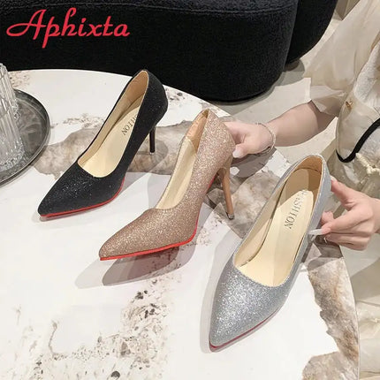 Aphixta Oro Argento Nero Décolleté con tacco alto a spillo da 3,54 pollici Décolleté da donna per tutte le stagioni Scarpe da festa con punta a punta di grandi dimensioni 49 50 platinumshop