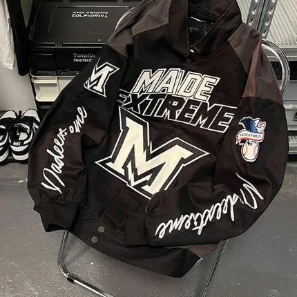 Gmiixder American Street Racing Jacket Men Women Cool Niche Embroidery Motorcycle Baseball Uniform Unisex Punk Letter Streetwear
