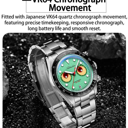 ADDIESDIVE VK64 Quartz Wristwatch Ceramic Bezel Chronograph Calendar Luxury Wristwatches Eyes Dial Bubble Mirror Glass Watches