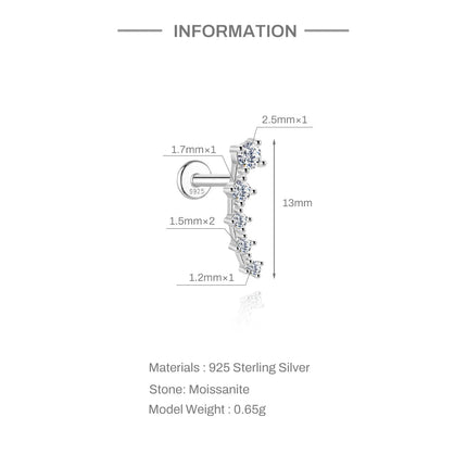 Aide S925 Sterling Silver Moissanite Silver Color Srud Earrings Women Heart Leaf Geometric DIY Ear Bone Sruds Piercing Jewelry PlatiNum