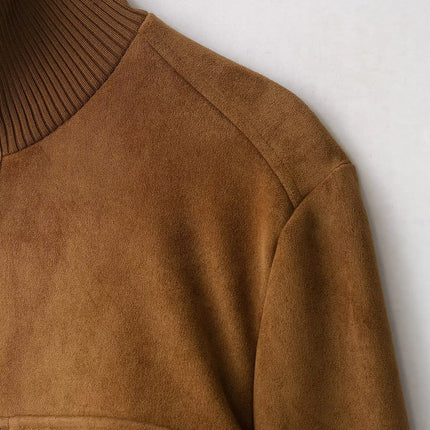Ladies Short Vintage Faux Suede Autumn Winter Jacket Women Coat Stand-Collar Zip-up Field Trendy Streetwear Chic Jacket Female