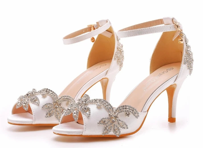 Sandali da donna di qualità femminile strass PU 7CM tacchi sottili cinturino con fibbia scarpe da donna in stile coreano vestito blu cielo maturo