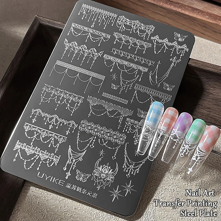 Gothic Letter Nail Art Transfer Printing Steel Plate Nail Art Silicone Stamp Star Heart Dot Bowknot Lace Manicure Tool Templates