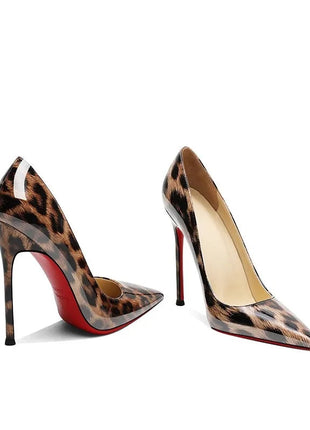 2025 New High Heels Women's Thin Heel French Sexy Leopard Pattern Internet Red Single Shoe 12CM Large Widening Thin Heel PlatiNum