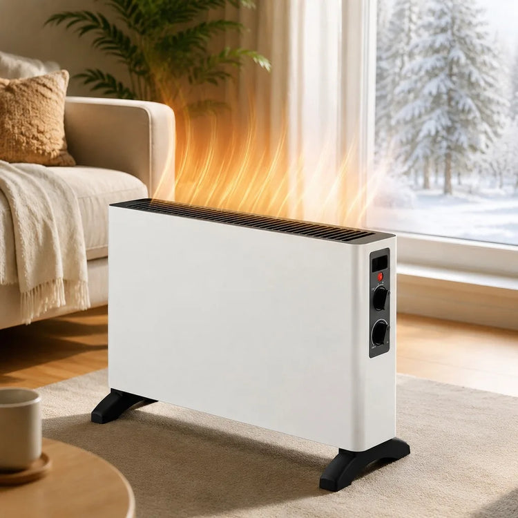 2000W Electric Convector Heater for Home, Portable Heater with Adjustable Thermostat and 2 Power Levels, Coverage of 20-32m², Durable Metal Body, White and Black