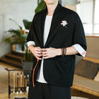 New Men's Japanese Embroidered Samurai Cotton Linen Shirt, Loose Fit, Traditional Retro Style, Casual, Breathable, Comfortable and Stylish