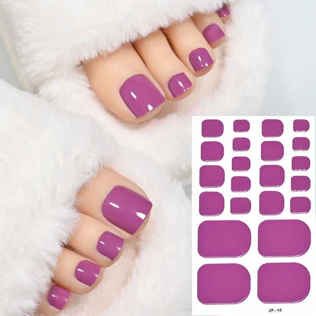 22Tips Red Christmas Baking Free Toenail Sticker Glossy Solid Color Self-adhesive Toe Nail Strips Festival Full Cover Foot Wraps2028