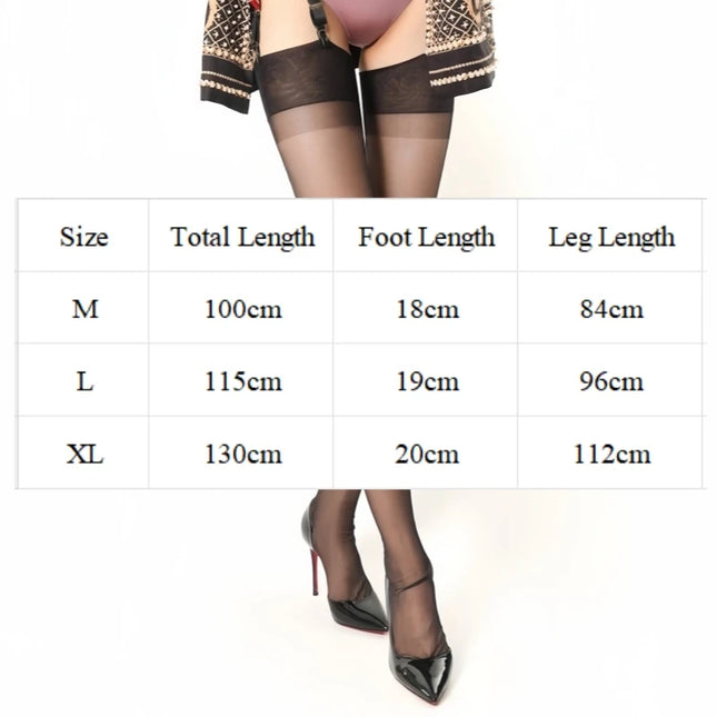 Women's Sexy Ultra-Thin Breathable Thigh High Stockings Sheer Non-Stretch Super Long Pure Nylon Stockings for Garter Belts