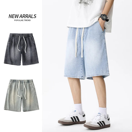 Pantaloncini di jeans casual da uomo elastico in vita dritto comodo azzurro morbido pantaloni corti larghi Bermuda larghi jeans maschili
