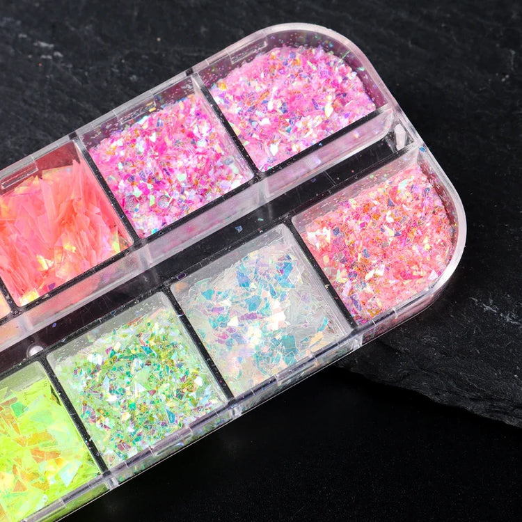 12 Grids Aurora Chameleon Nail Glitter Flakes Irregular Crystal Glass Sequins Powder Shiny Mermaid Paillette Nail Art Decoration 2026