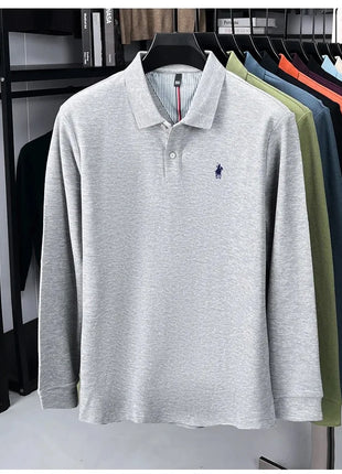 Polo à manches longues de marque haut de gamme 100 % coton, nouveau t-shirt décontracté à revers pour homme d'affaires, confort de luxe avec broderie Paul poney
