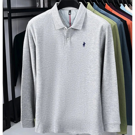 High-end branded long-sleeved polo shirt, 100% cotton, new business men's leisure lapel t-shirt, luxury comfort with Paul pony embroidery