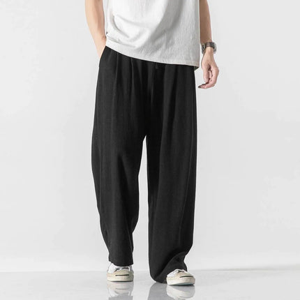 Pantaloni da uomo in cotone e lino, comodi, traspiranti, con elastico in vita, pantaloni da uomo in tinta unita, casual, stile Harajuku, pantaloni larghi a gamba dritta