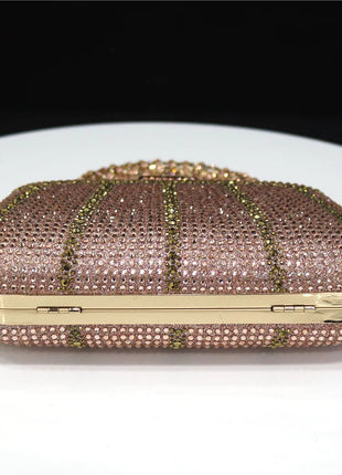 Popular In Nigeria Exquisite Evening Bags With Diamond Design Fashion Handle Clutch Rhinestone Embellished Long Chain Bag PlatiNum